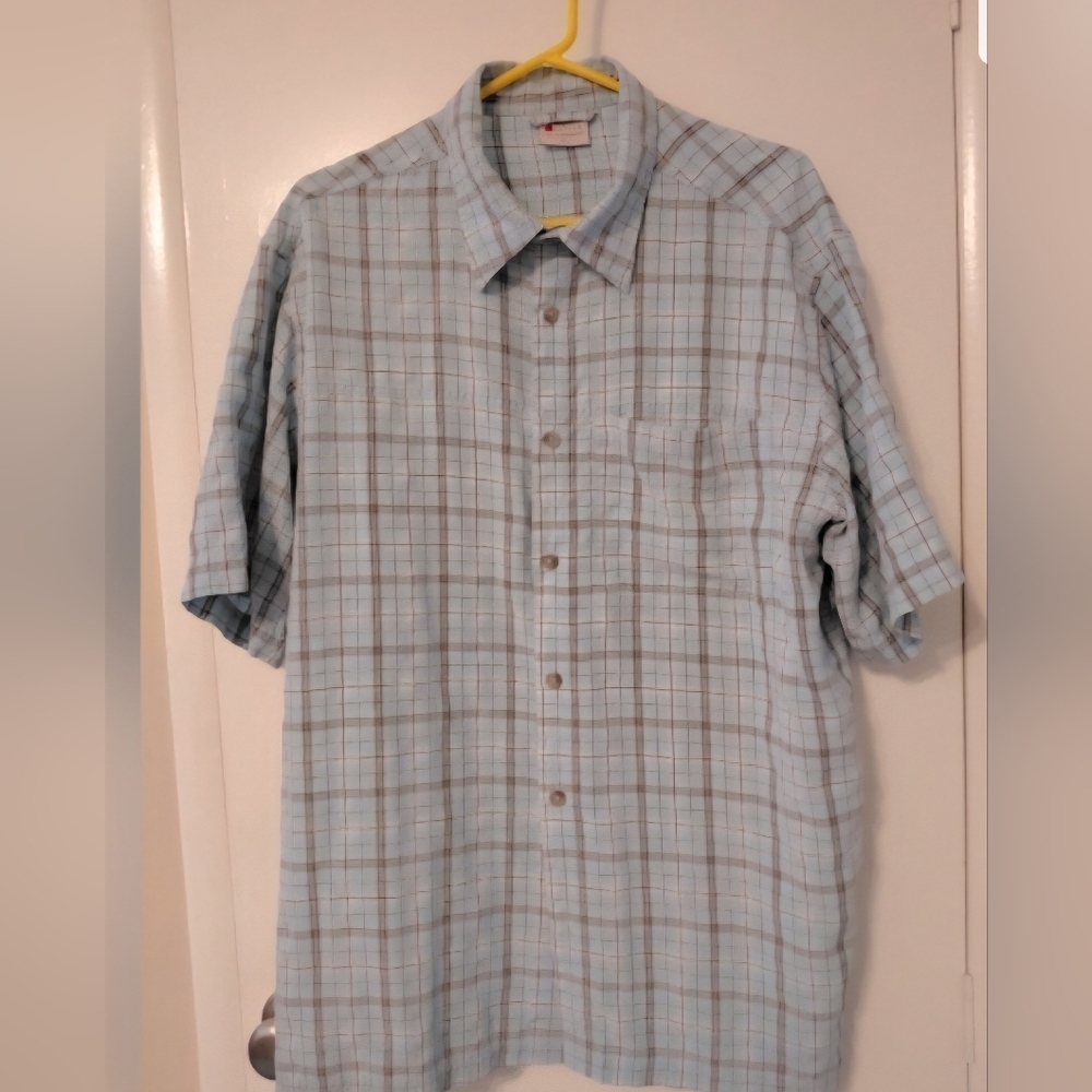 Mens  Size XL Alpine Design Light Blue Plaid Short Sleeve Button Down